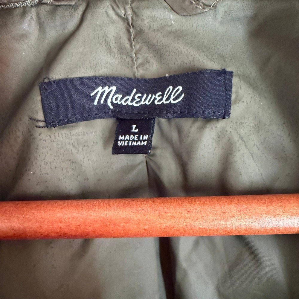 Madewell Women's Olive Green Puffer Jacket Full Zip Quilted Coat Size L - Picture 3 of 10